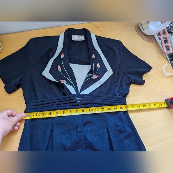 VINTAGE Jessica Women Dress Size 10 Petite Made In Canada Floral Navy Blue White - Picture 11 of 12